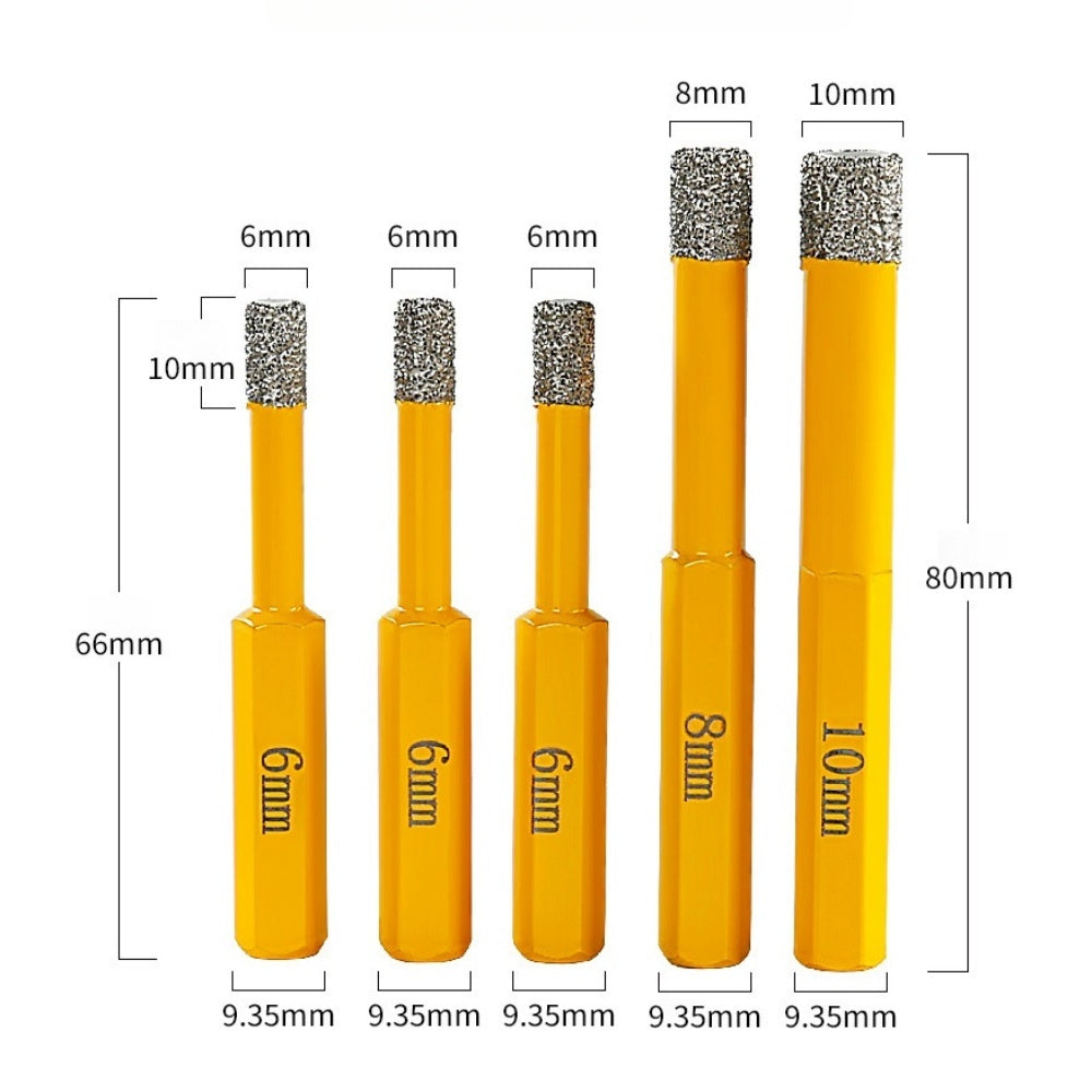 5PCS Diamond Drill Bits Set for Tile, Marble, Granite, Glass, Dry Drilling Core Bits