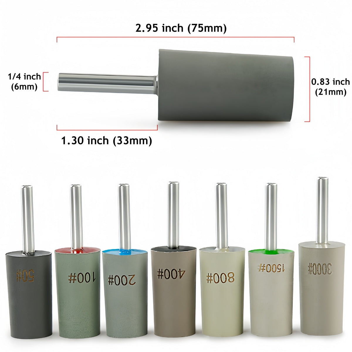 CutVibePro | 7PCS Diamond Resin Grinding Head Set – 50# to 3000# Grit Cylindrical Polishing Bits for Stone, Jade, Gem & Hard Materials