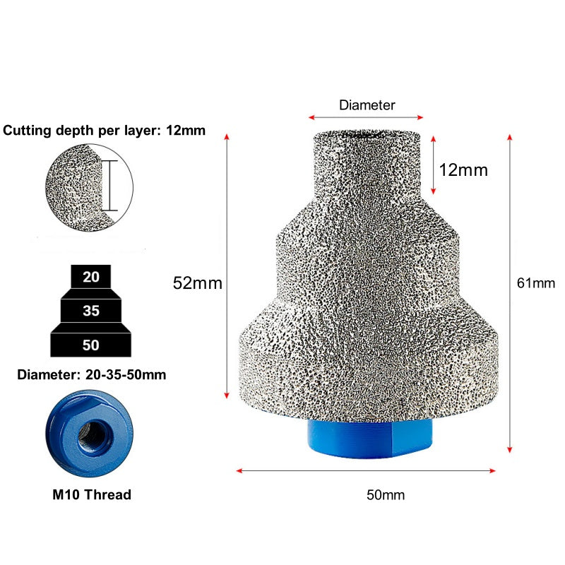 CutVibePro Diamond Hole Saw 20/35/50mm for Granite Marble Tile, Wet & Dry Use