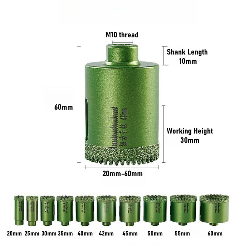 CutVibePro Diamond Hole Saw 20–60mm Dry Drill Bits for Tile Marble Granite Quartz
