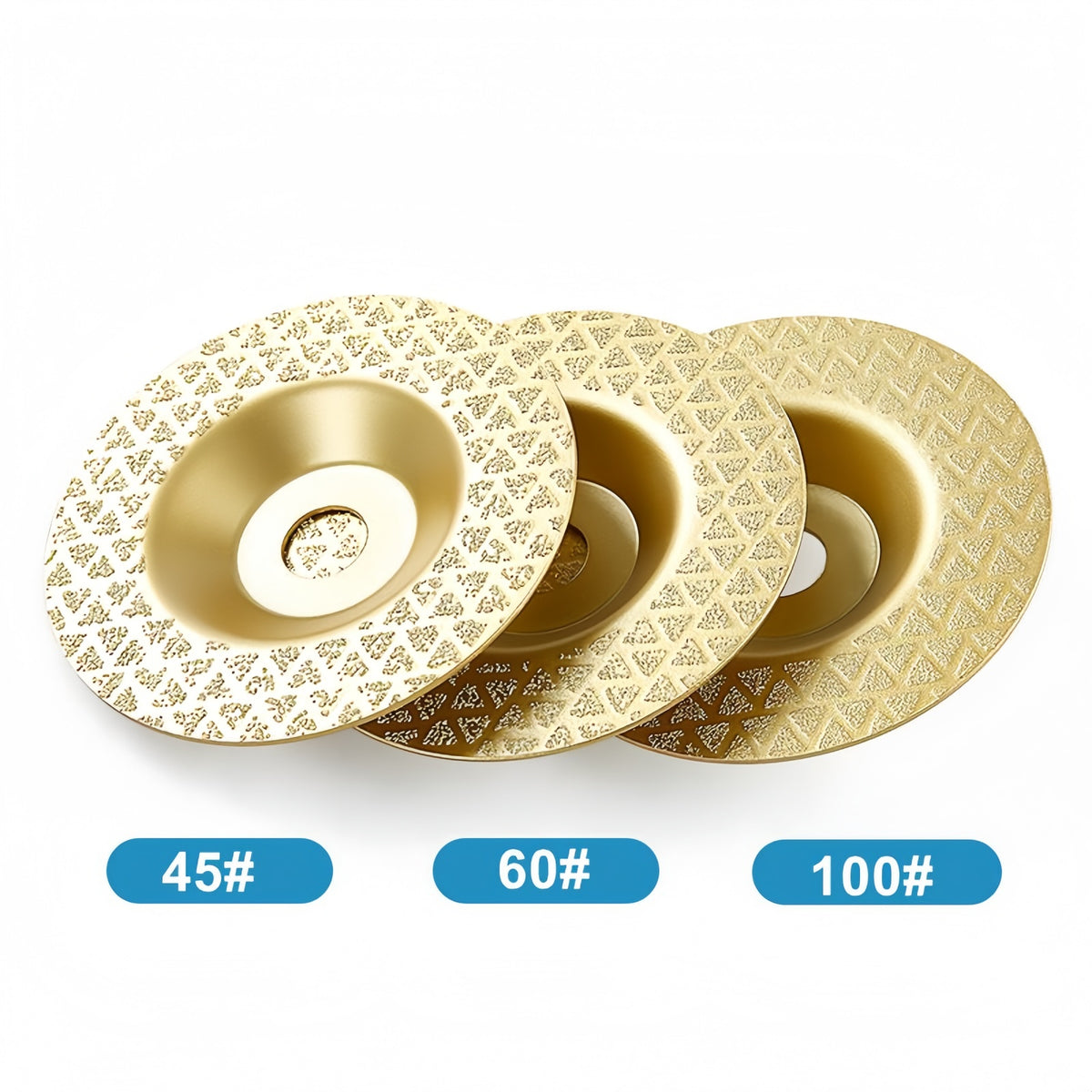 CutVibePro | 3PCS 4 Inch Brazed Diamond Cup Grinding Wheel Set – 45# 60# 100# Grit for Stone, Quartz, Marble, Concrete & Tile Edge Chamfering
