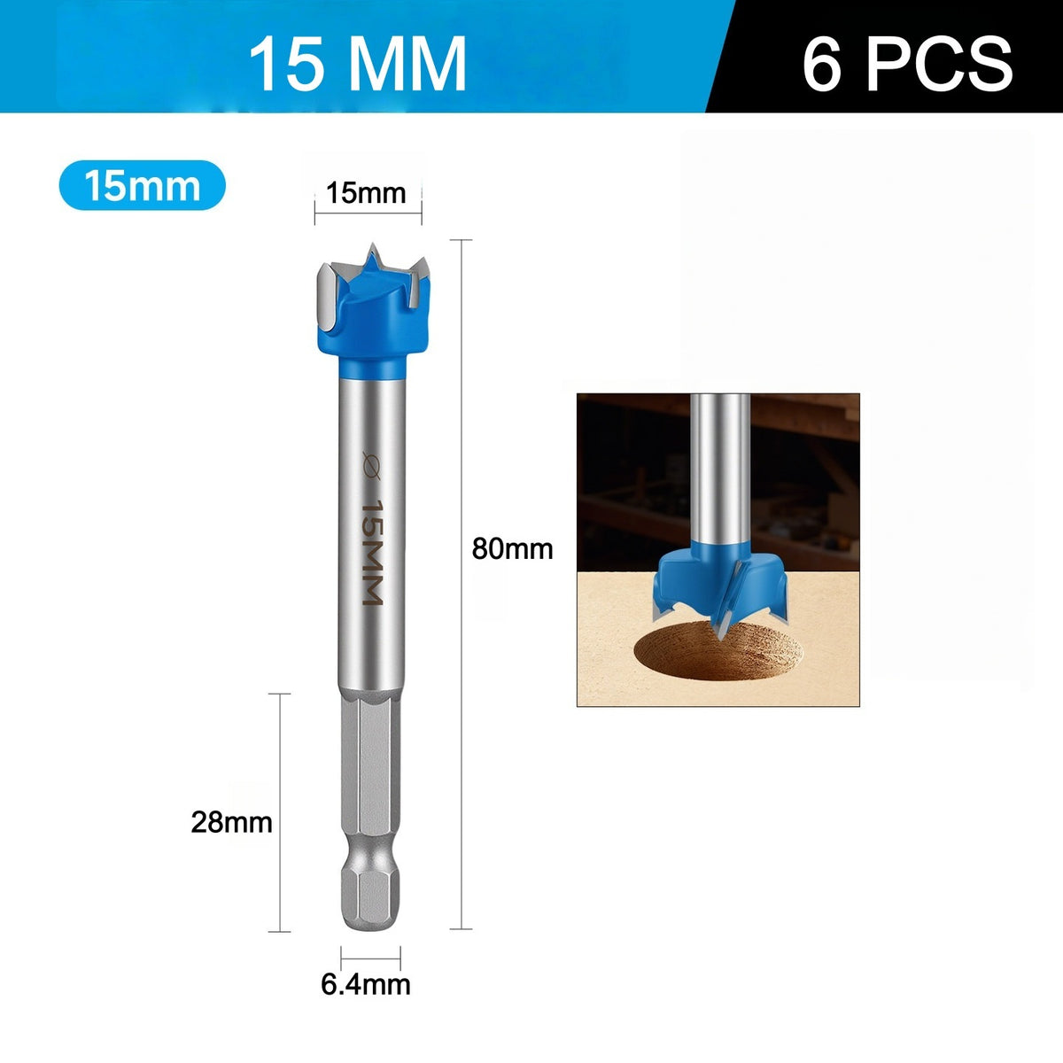 CutVibePro 6Pcs Forstner Drill Bit Set, 15-25mm