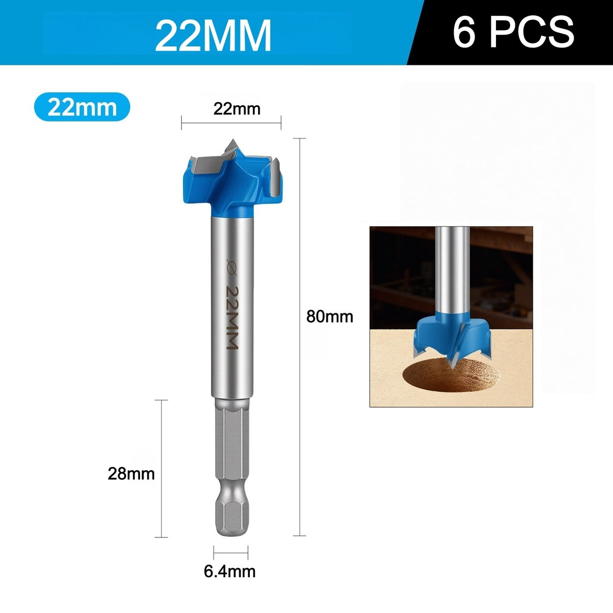 CutVibePro 6Pcs Forstner Drill Bit Set, 15-25mm